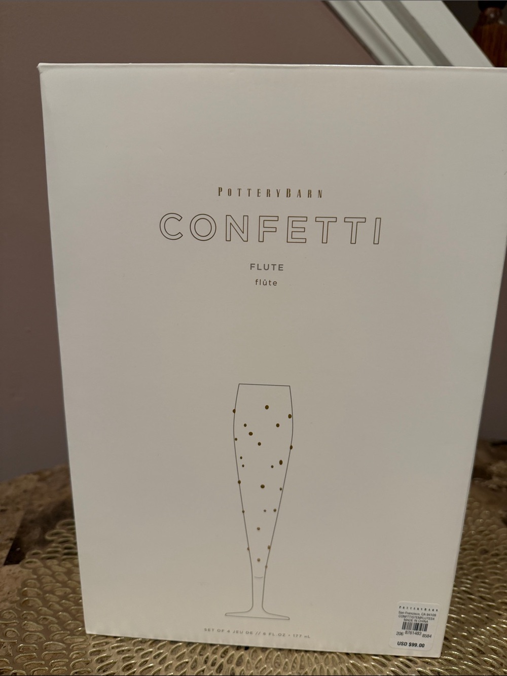 Pottery Barn CONFETTI Flutes, Set of 4, Gold